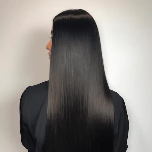 Resultado de tratamiento de keratina en cabello liso y brillante
